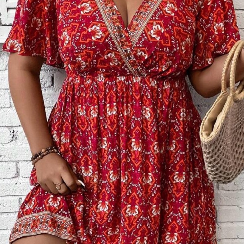 Elegant Red Patterned Dress
